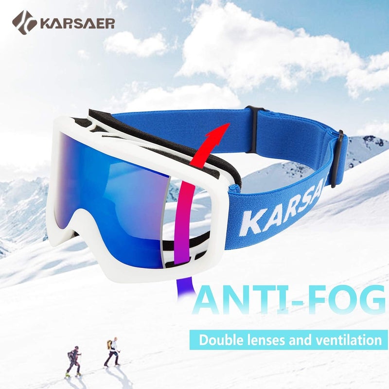Karsaer نظارات كارساير للتزلج مضادة للضباب نظارات ثلج OTG حماية 100% من الأشعة فوق البنفسجية نظارات تزلج قابلة للانحناء عدسات مزدوجة للرجال والنساء والشباب - Image 4